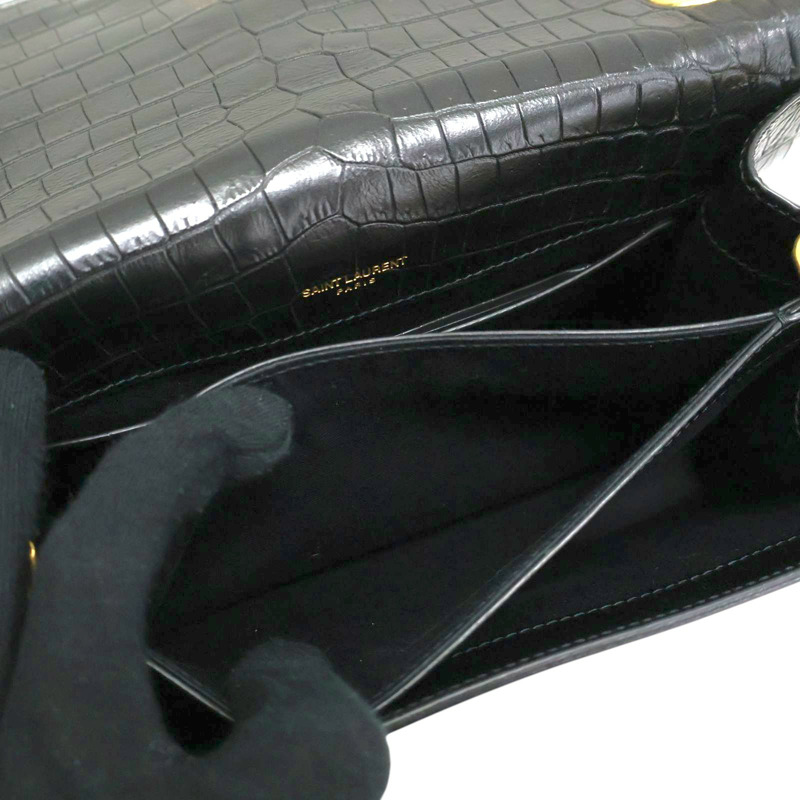 黑色 皮革壓紋 Sunset 鏈條肩背包【SAINT LAURENT YSL 聖羅蘭】 515823-4