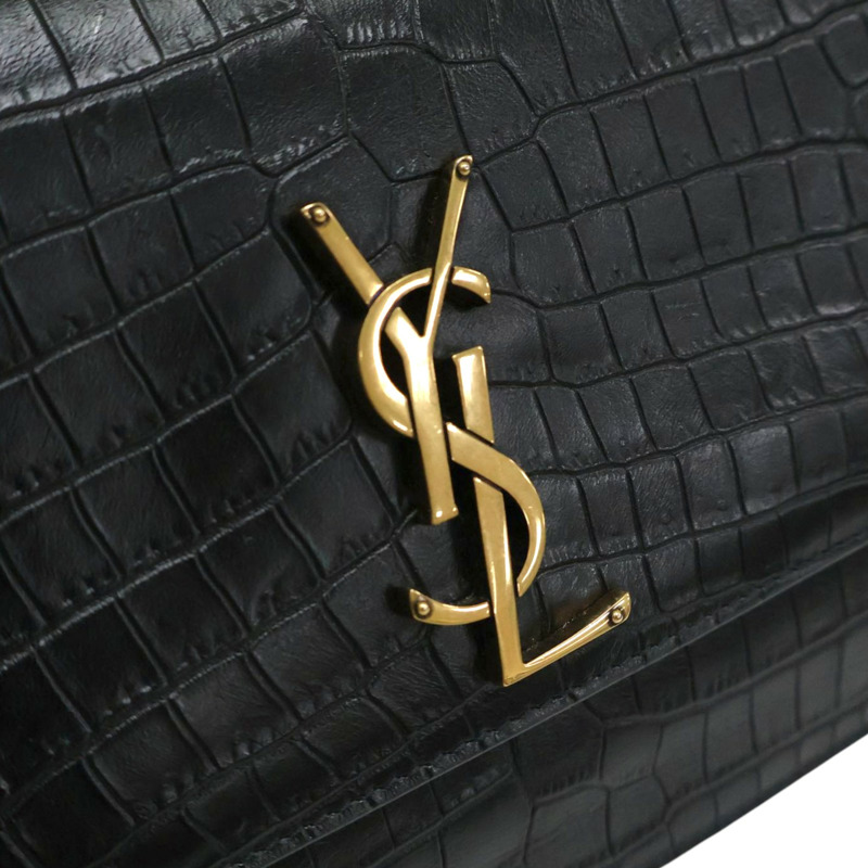 黑色 皮革壓紋 Sunset 鏈條肩背包【SAINT LAURENT YSL 聖羅蘭】 515823-7