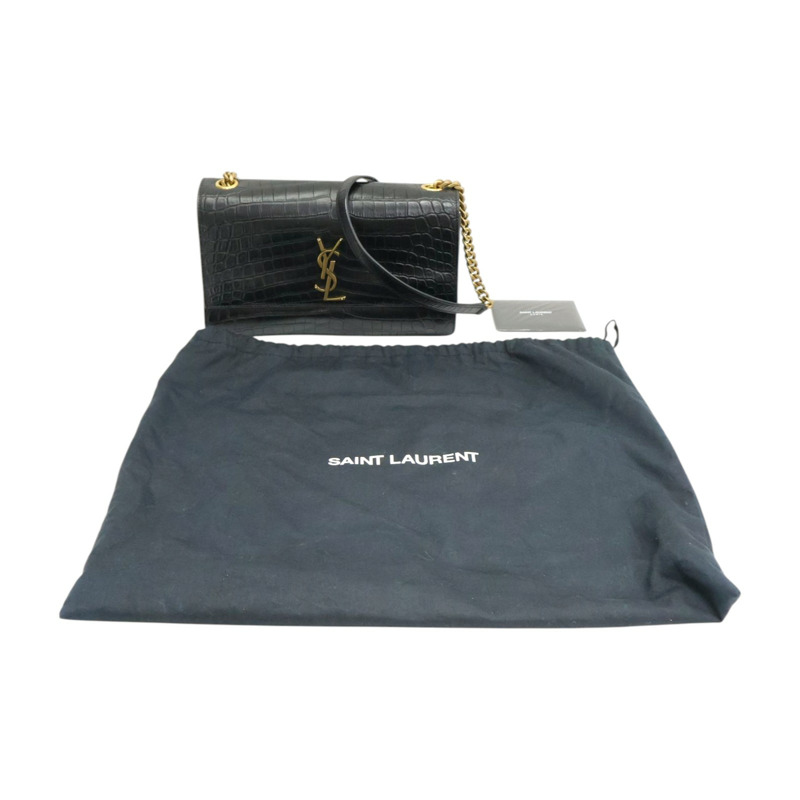 黑色 皮革壓紋 Sunset 鏈條肩背包【SAINT LAURENT YSL 聖羅蘭】 515823-9