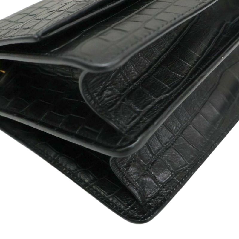 黑色 皮革壓紋 Sunset 鏈條肩背包【SAINT LAURENT YSL 聖羅蘭】 515823-10