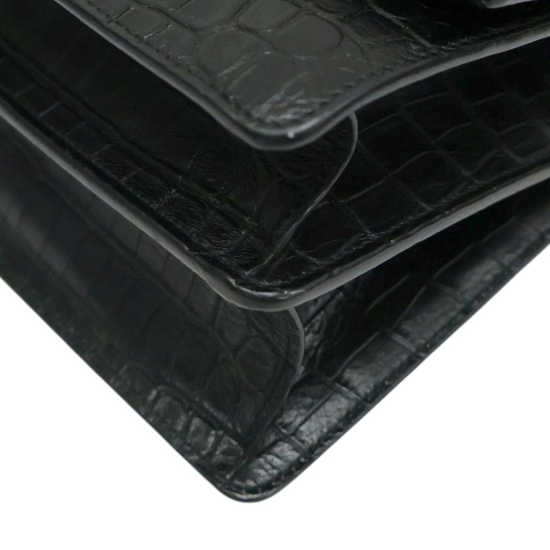 黑色 皮革壓紋 Sunset 鏈條肩背包【SAINT LAURENT YSL 聖羅蘭】 515823-11