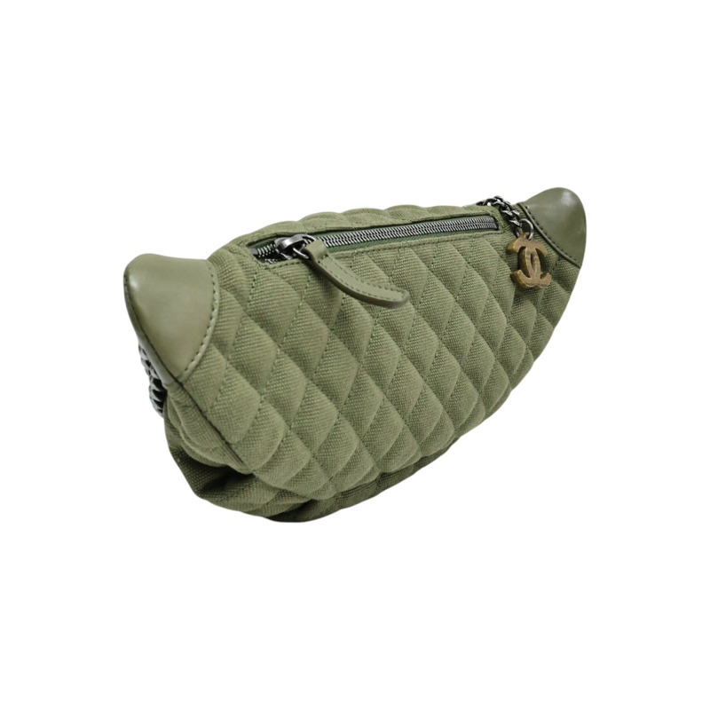 綠色 單寧布 Coco Cuba Charms 腰包 銀釦【CHANEL 香奈兒】 A98617-1