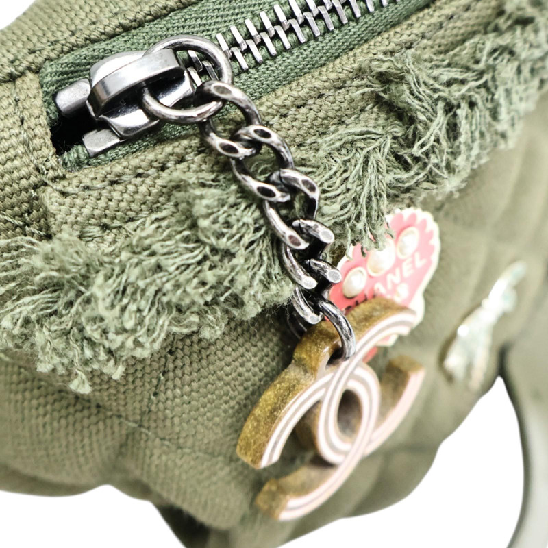 綠色 單寧布 Coco Cuba Charms 腰包 銀釦【CHANEL 香奈兒】 A98617-6