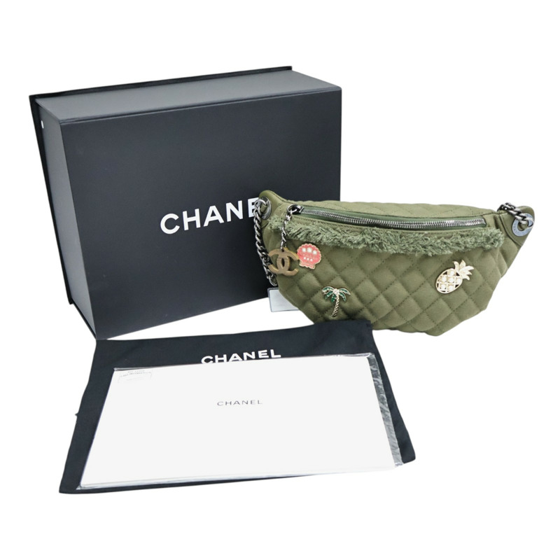 綠色 單寧布 Coco Cuba Charms 腰包 銀釦【CHANEL 香奈兒】 A98617-8
