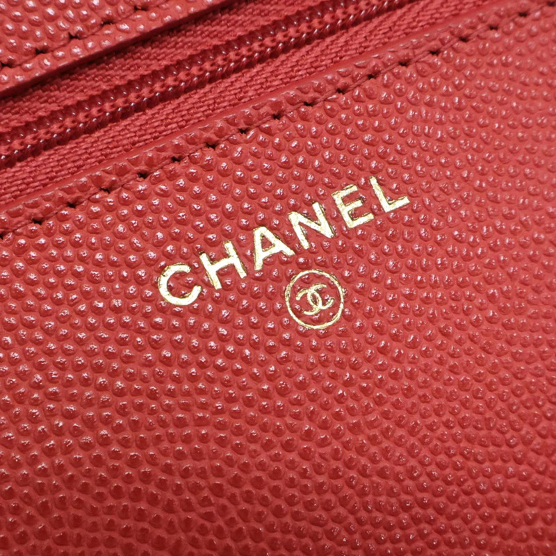 紅色 荔枝紋 牛皮 WOC 肩背包 金釦【CHANEL 香奈兒】 AP0250-6