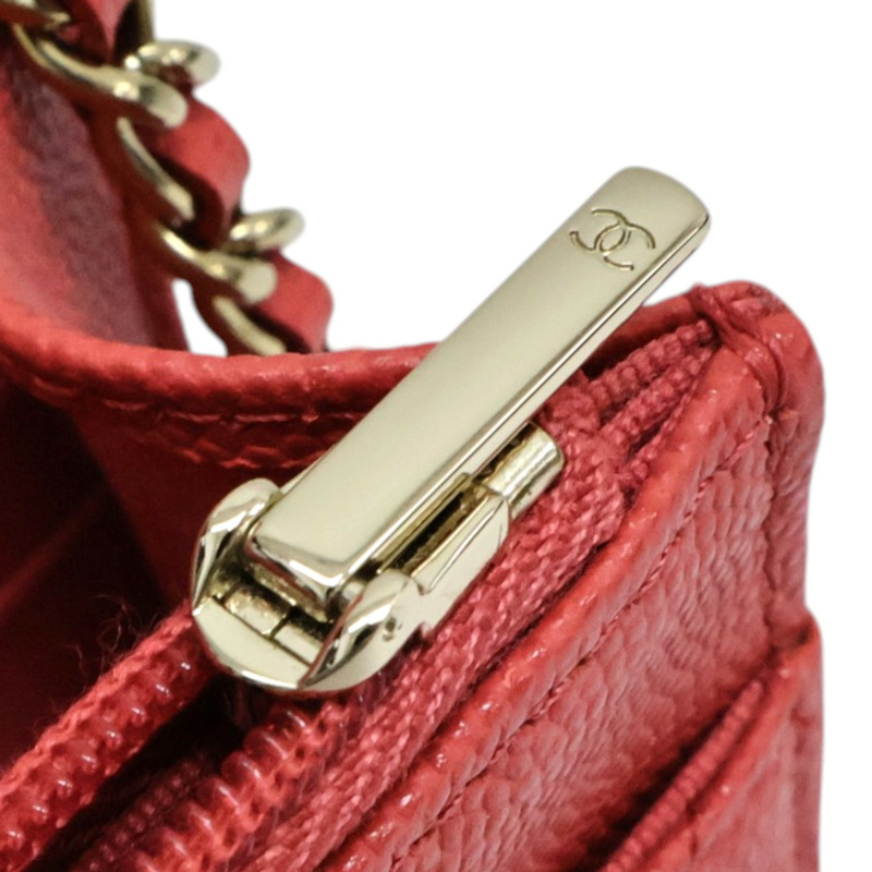 紅色 荔枝紋 牛皮 WOC 肩背包 金釦【CHANEL 香奈兒】 AP0250-10