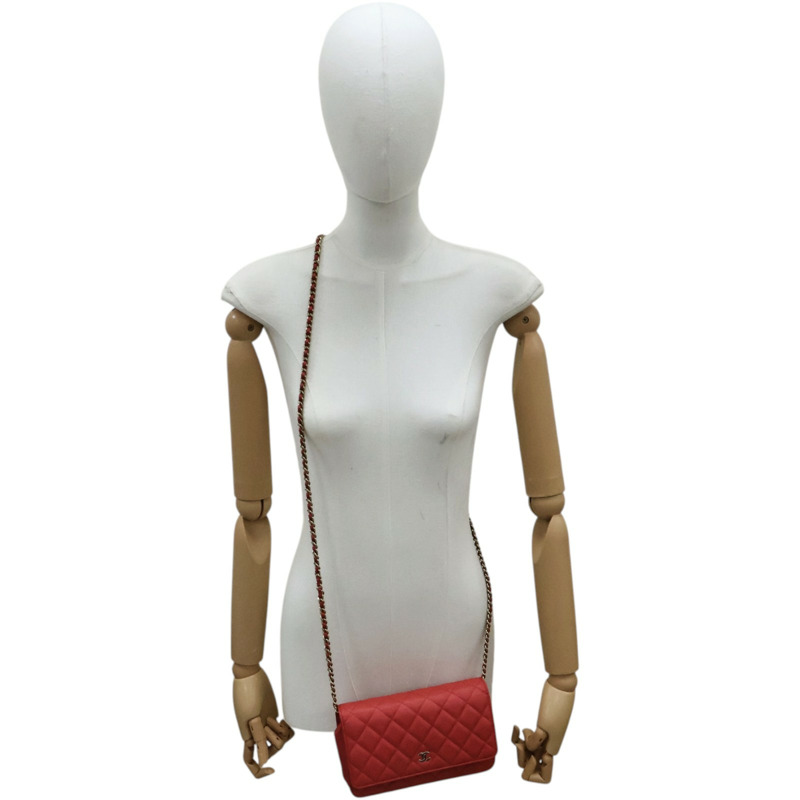 紅色 荔枝紋 牛皮 WOC 肩背包 金釦【CHANEL 香奈兒】 AP0250-11