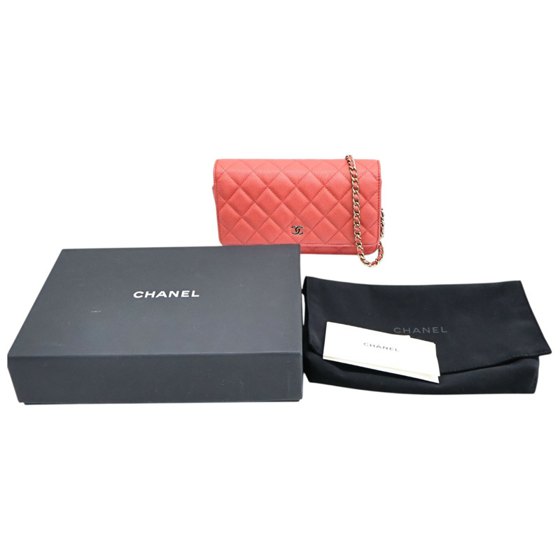 紅色 荔枝紋 牛皮 WOC 肩背包 金釦【CHANEL 香奈兒】 AP0250-12