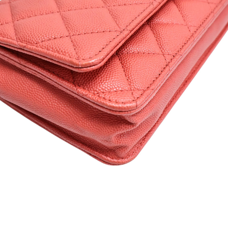 紅色 荔枝紋 牛皮 WOC 肩背包 金釦【CHANEL 香奈兒】 AP0250-13