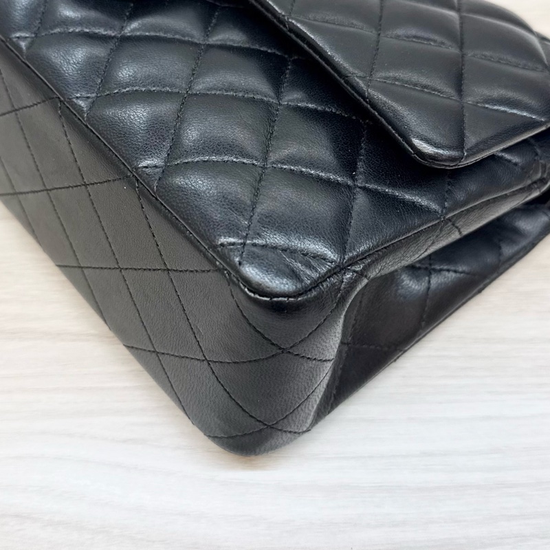 CHANEL黑銀羊皮CF25口蓋包A01112-14