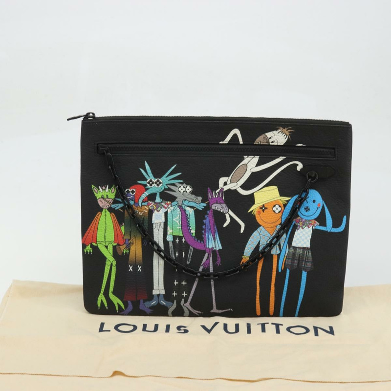 【日本直送】路易威登 Taurillon Clemence LV Friend A4 手拿包 黑色 M80147 正品 YKZ1165SAM-11