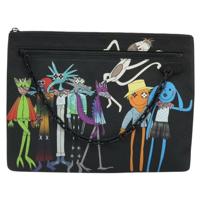 【日本直送】路易威登 Taurillon Clemence LV Friend A4 手拿包 黑色 M80147 正品 YKZ1165SAM-12