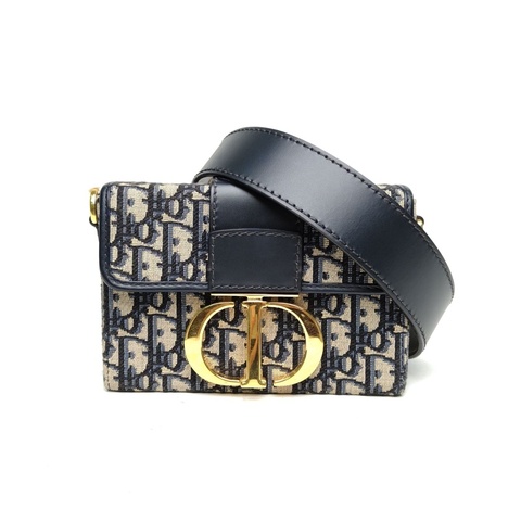 DIOR 30Montaigne蒙田Box藍色帆布金扣Oblique印花
