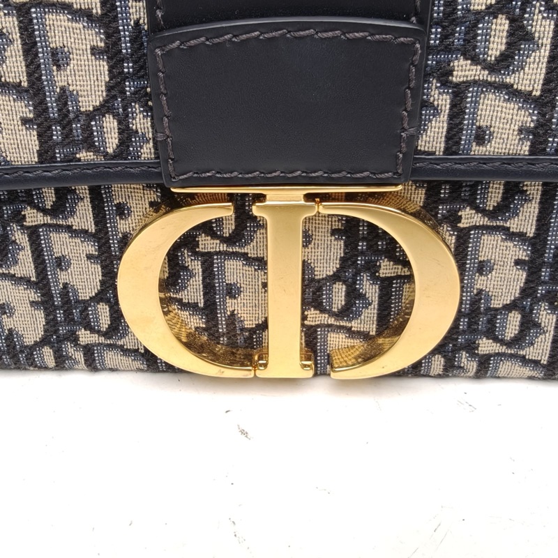 DIOR 30Montaigne蒙田Box藍色帆布金扣Oblique印花-4