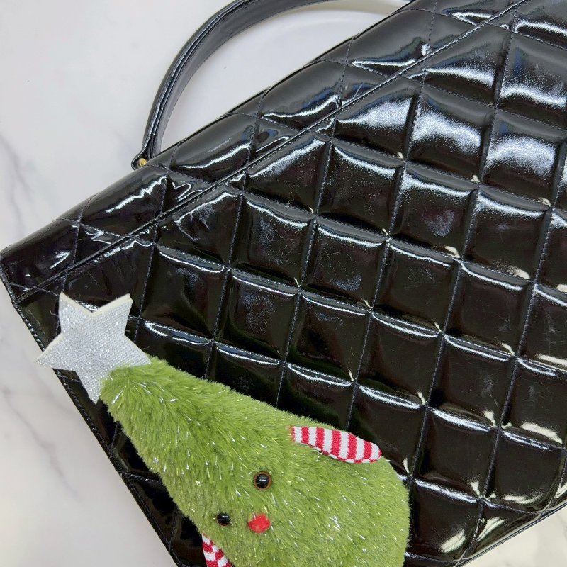 CHANEL Vintage菱格紋漆皮金釦公事包-5