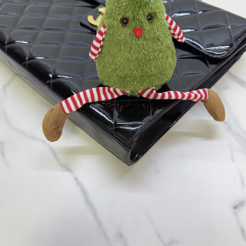 CHANEL Vintage菱格紋漆皮金釦公事包-8