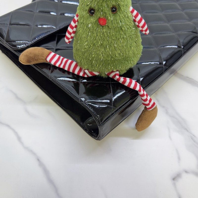 CHANEL Vintage菱格紋漆皮金釦公事包-9