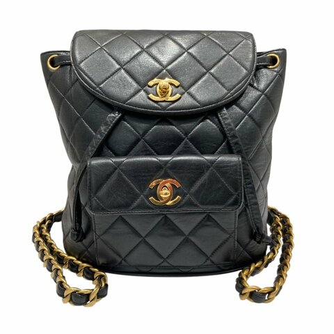 CHANEL 香奈兒 MATELASSÉ 雙肩包 A10177 後背包 羊皮 黑色 金扣