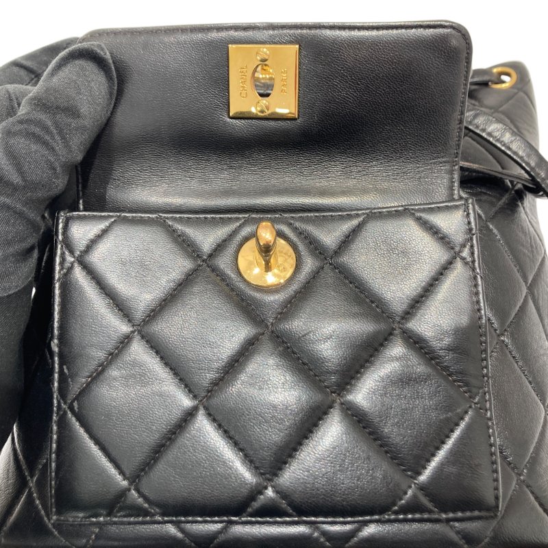 CHANEL 香奈兒 MATELASSÉ 雙肩包 A10177 後背包 羊皮 黑色 金扣-5