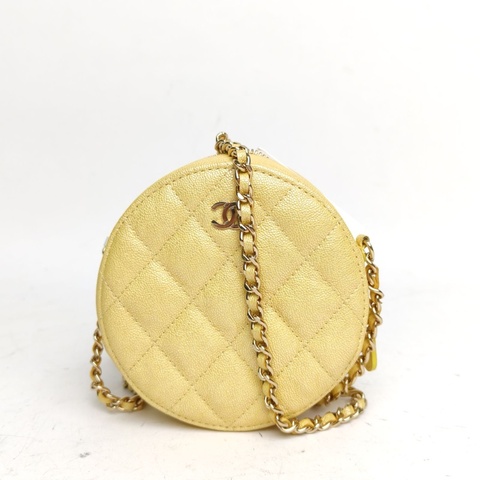 CHANEL 圓餅包經典Mini黃色荔枝牛皮27開金扣