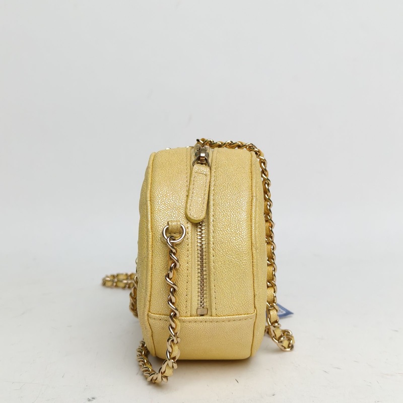 CHANEL 圓餅包經典Mini黃色荔枝牛皮27開金扣-1