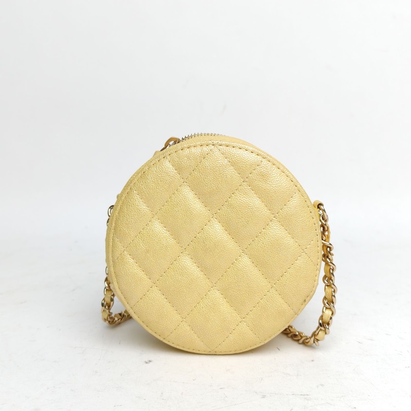CHANEL 圓餅包經典Mini黃色荔枝牛皮27開金扣-2