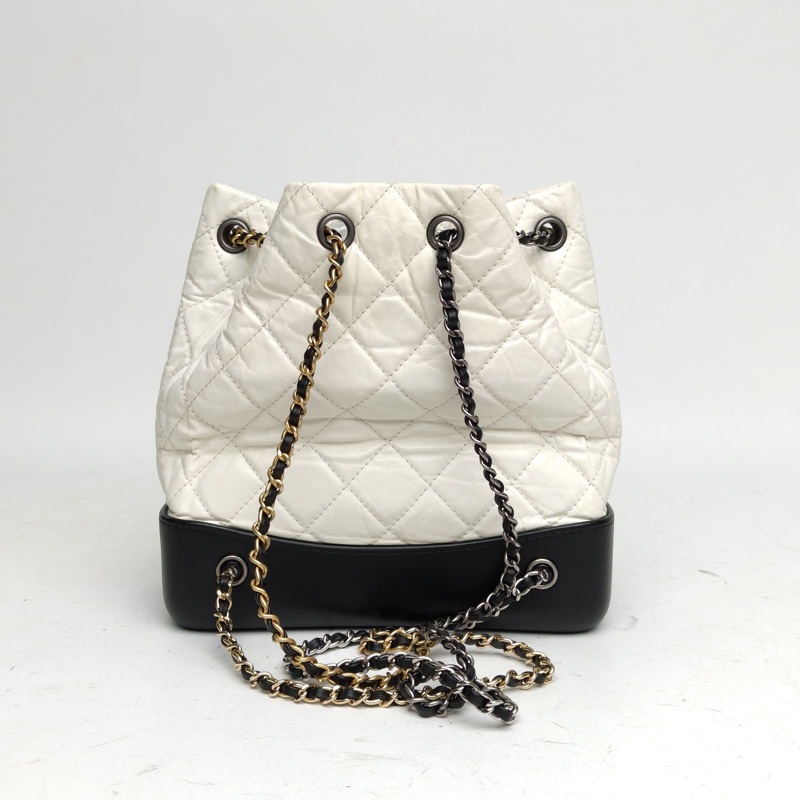 CHANEL GABRIELLE流浪雙肩包小號白色牛皮26開金銀扣-2