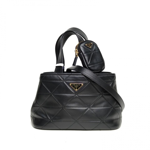 PRADA 黑色牛皮金扣托特包