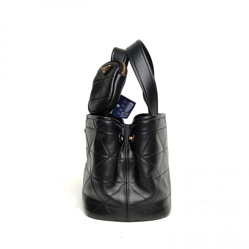 PRADA 黑色牛皮金扣托特包-1