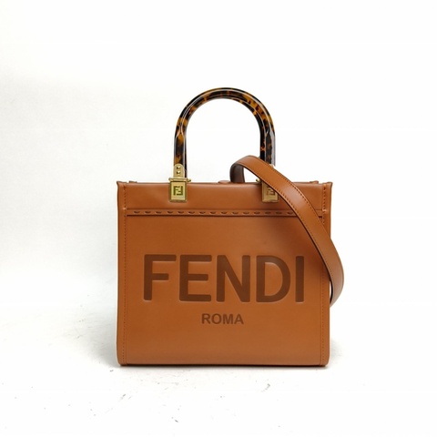 FENDI Sunshine陽光購物手提袋小號棕色牛皮