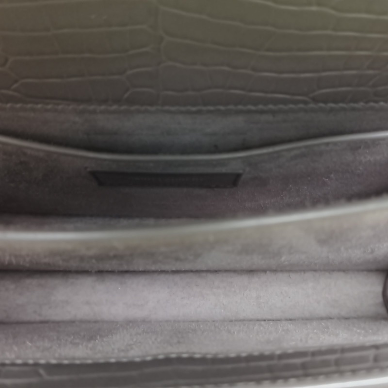 SAINT LAURENT SUNSET日落包中號鱷魚壓紋灰色牛皮銀扣-5