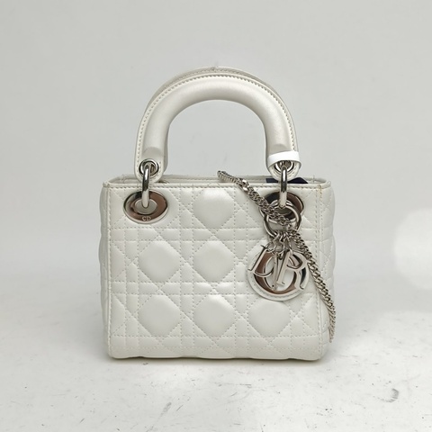 DIOR LadyDior戴妃包三格白色羊皮銀扣2018