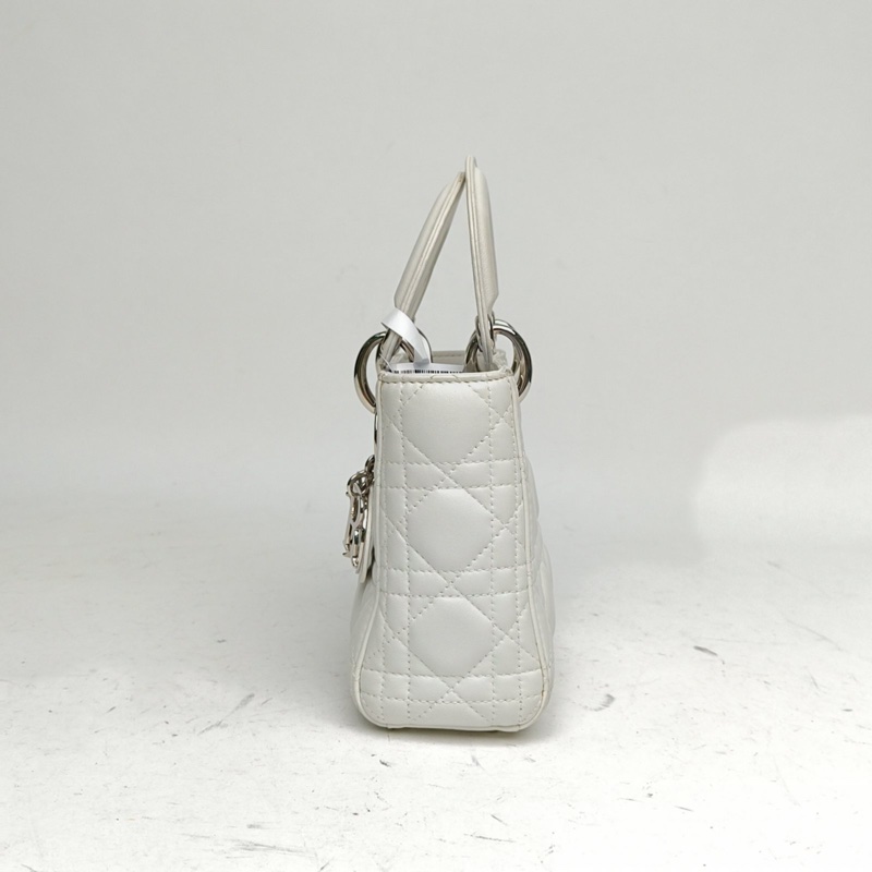 DIOR LadyDior戴妃包三格白色羊皮銀扣2018-1