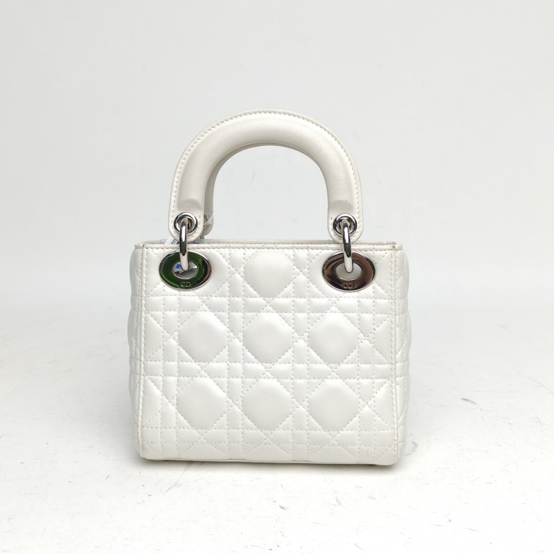 DIOR LadyDior戴妃包三格白色羊皮銀扣2018-2