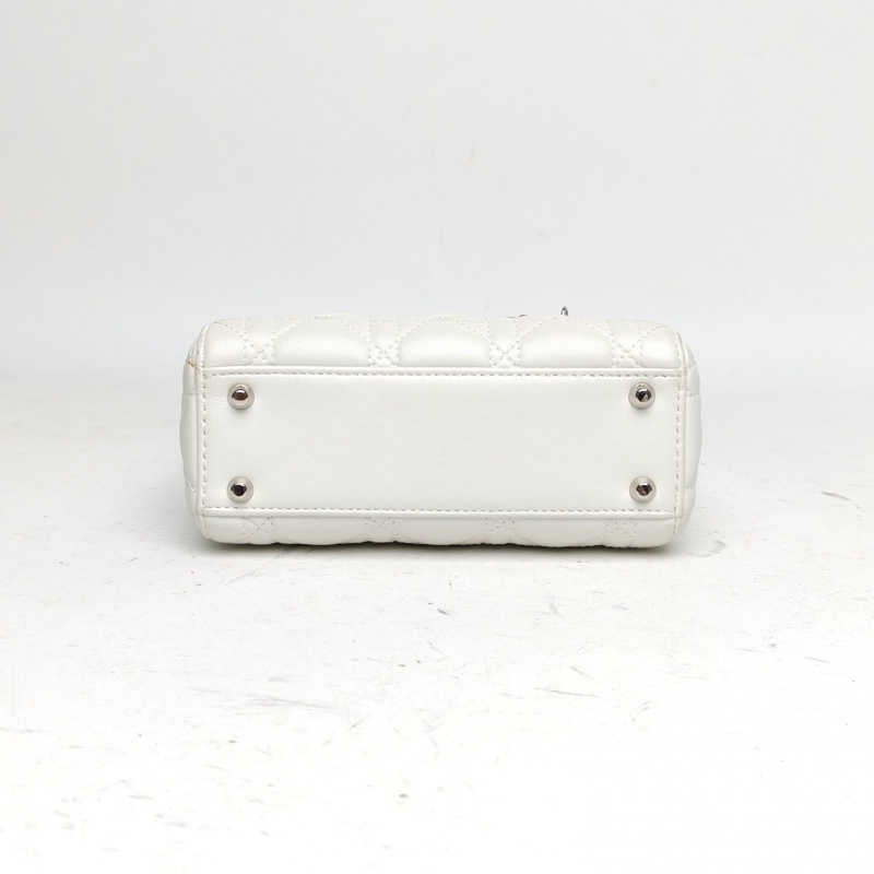 DIOR LadyDior戴妃包三格白色羊皮銀扣2018-3