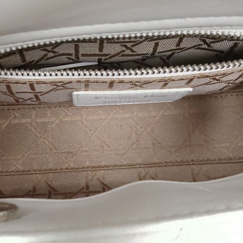 DIOR LadyDior戴妃包三格白色羊皮銀扣2018-5