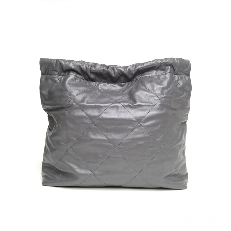 CHANEL 22BagTote托特包中號灰色牛皮晶片開銀扣-2