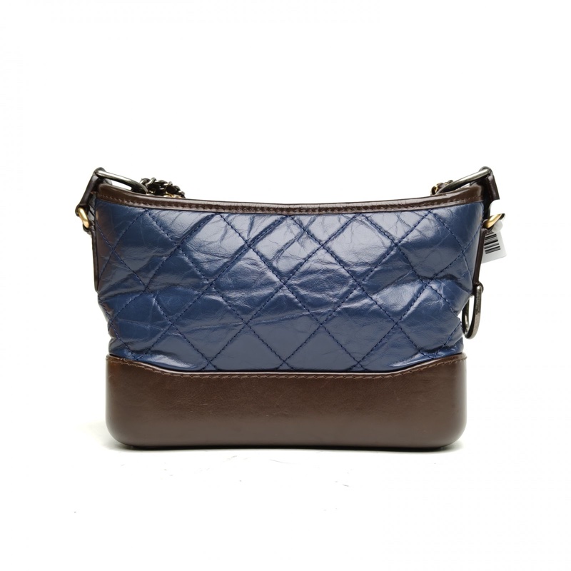 CHANEL GABRIELLE流浪小號藍色牛皮26開金銀扣棕底-2