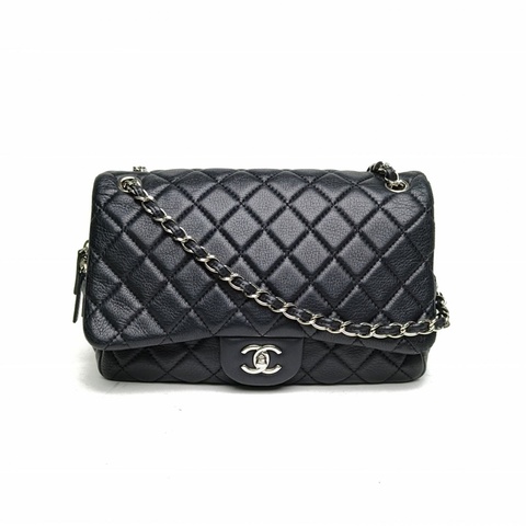 CHANEL 黑色牛皮21開銀扣CF季節款菱格拉單肩斜挎包