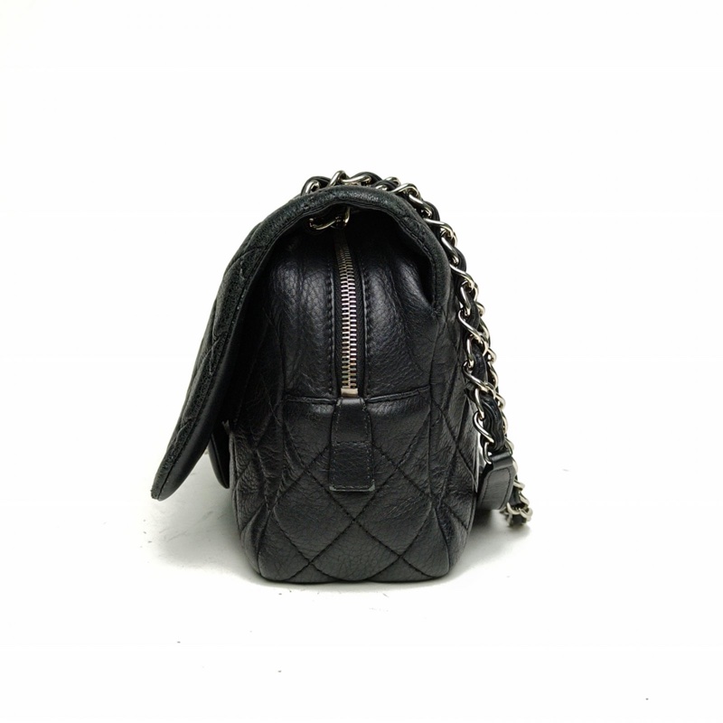 CHANEL 黑色牛皮21開銀扣CF季節款菱格拉單肩斜挎包-1