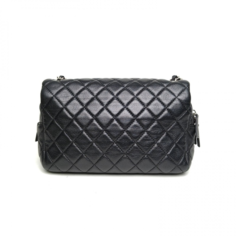 CHANEL 黑色牛皮21開銀扣CF季節款菱格拉單肩斜挎包-2