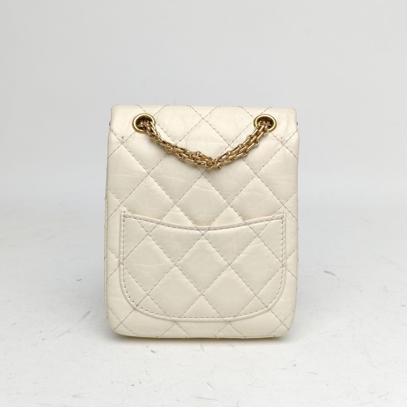 CHANEL 2.55翻蓋鏈條手機包白色牛皮30開金扣-2
