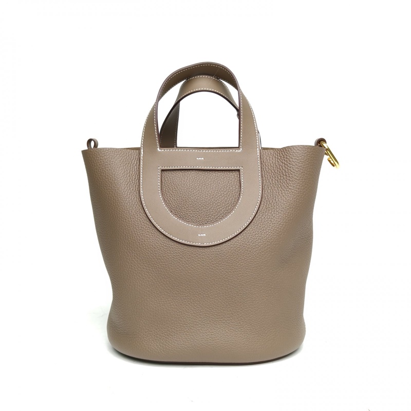 HERMES InTheLoop23豬鼻子菜籃子大象灰TC皮B刻金扣-2