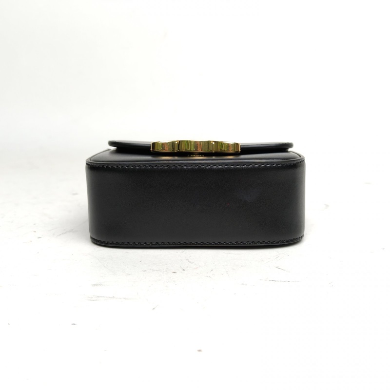 CELINE Triomphe凱旋門金屬鎖扣Mini黑色牛皮金扣-3