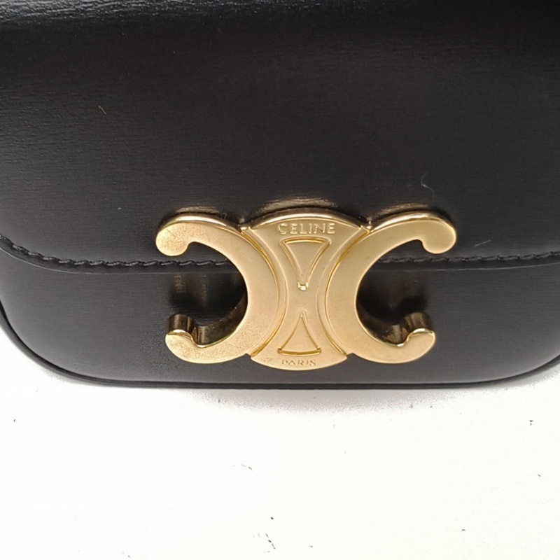 CELINE Triomphe凱旋門金屬鎖扣Mini黑色牛皮金扣-4