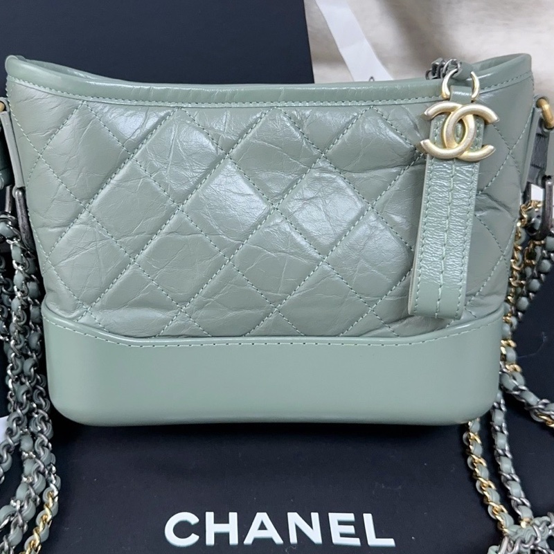 香奈兒 Chanel 流浪包 小號 綠色 莫蘭迪綠 金扣 手提 單肩 斜挎 保卡24開 帶卡 尺寸：15 × 20 × 8 cm-7