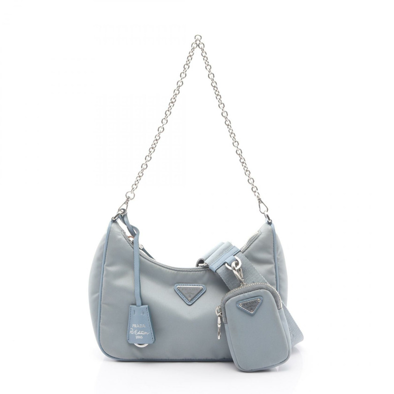 PRADA 2005 復刻版肩包 1BH204 尼龍藍 二手 女士-0