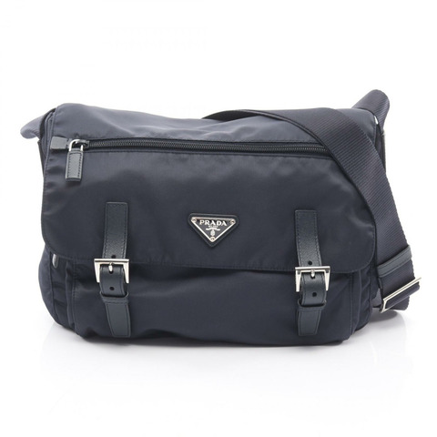 PRADA TESSUTO 肩挎包 BT6671 尼龍 Saffiano 皮革 海軍藍 二手