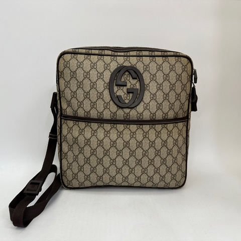 Gucci pvc 深棕牛皮前磁吸口袋斜背包