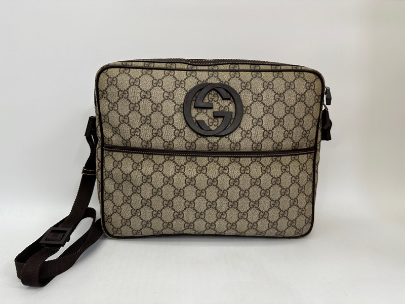 Gucci pvc 深棕牛皮前磁吸口袋斜背包-0